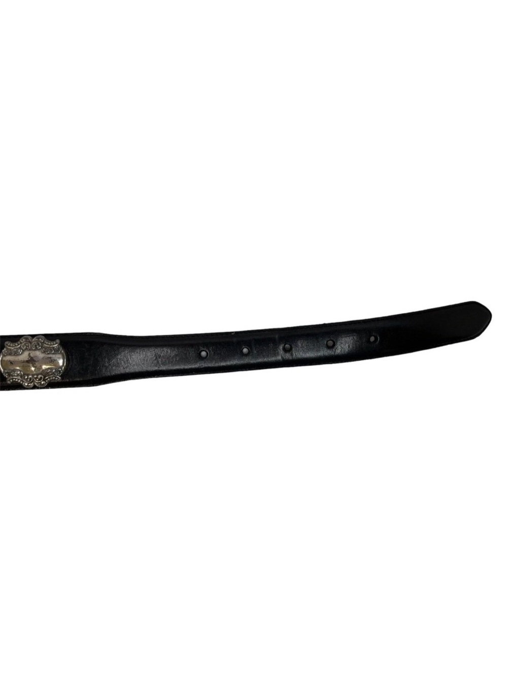 Fossil Genuine Leather Black Belt Heart Rectangle Concho Silver Medallion BT7713 - Picture 6 of 11